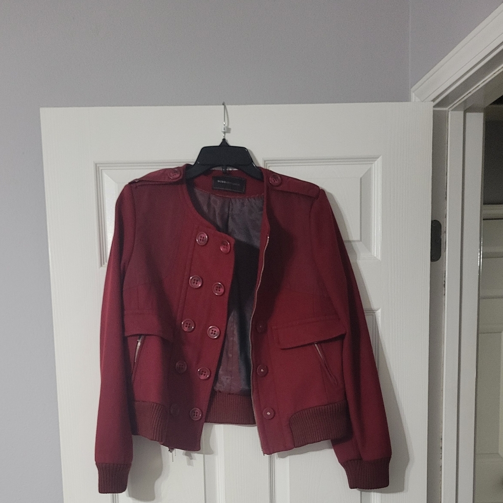 BCBGMaxAzria Burgundy Double-Breasted Utility Jacket
